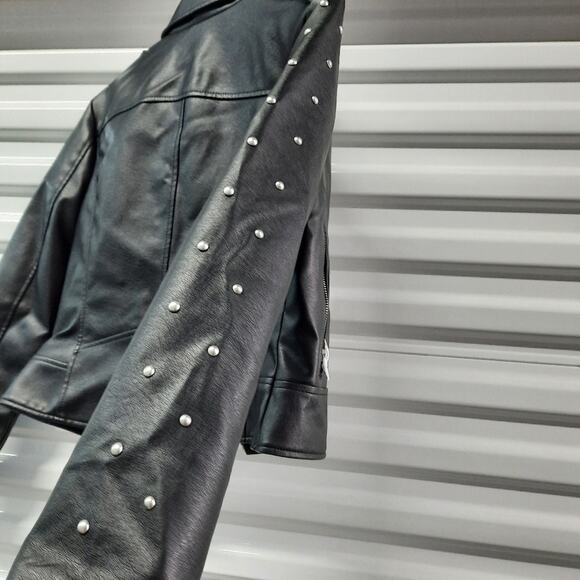 BB Dakota Steve Madden Womens Faux Leather Biker Moto Jacket XS Black Pearl Stud - Picture 6 of 10